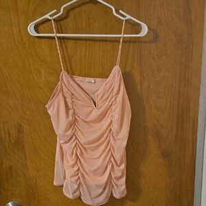 Peachy Pink Ruched Spaghetti Strap Top Size Large: B